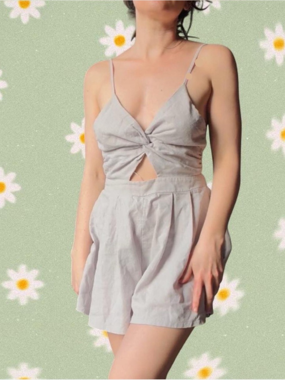 Light Gray-beige Twisted Front Romper